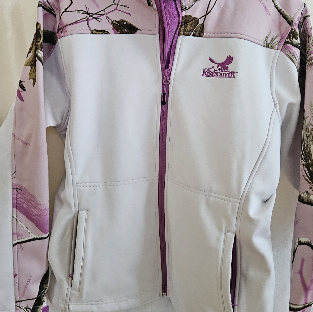 Womens White and Pink Camo Jacket M